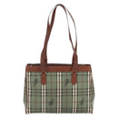 Burberrys Nova Check Tote Bag PVC Leather Green Gold Auth 152895-2