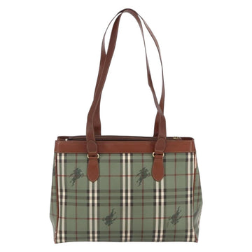 Burberrys Nova Check Tote Bag PVC Leather Green Gold Auth 152895 - 0