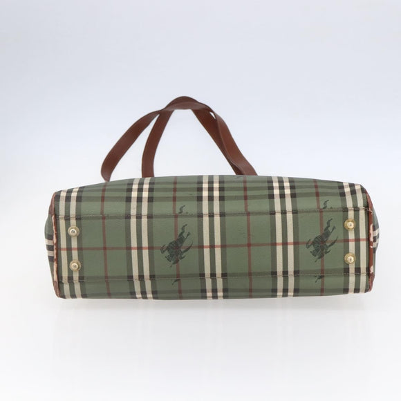 Burberrys Nova Check Tote Bag PVC Leather Green Gold Auth 152895
