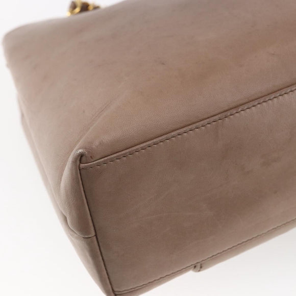 CHANEL Here Chain Shoulder Bag Lamb Skin Beige Gold CC Auth 152897