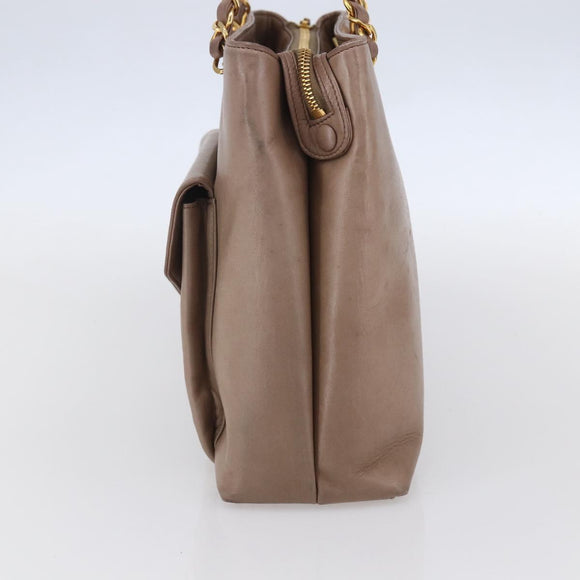 CHANEL Here Chain Shoulder Bag Lamb Skin Beige Gold CC Auth 152897