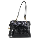 CHANEL COCO Mark Chain Shoulder Bag Patent leather Black Gold CC Auth 152898-1