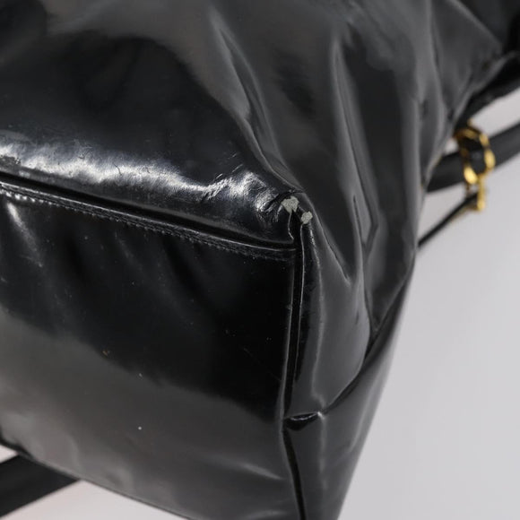 CHANEL COCO Mark Chain Shoulder Bag Patent leather Black Gold CC Auth 152898