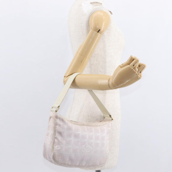 CHANEL New Travel Line Hand Bag Nylon Pink Gold CC Auth 152899