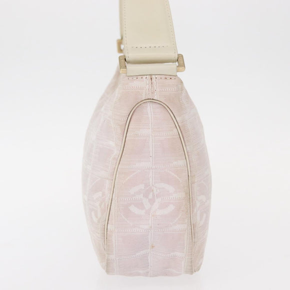 CHANEL New Travel Line Hand Bag Nylon Pink Gold CC Auth 152899