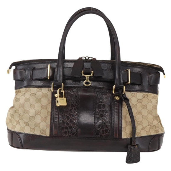 GUCCI GG Canvas Hand Bag Beige Gold 223948 Auth 152901