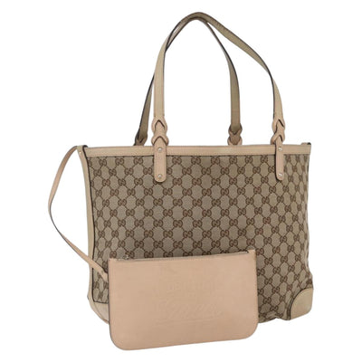 GUCCI GG Canvas Tote Bag Beige Gold 247209 Auth 152902