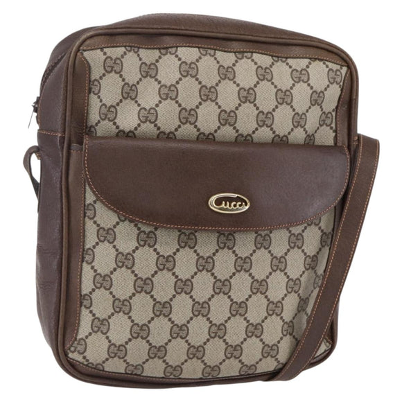 GUCCI GG Supreme Shoulder Bag PVC Beige Gold Auth 152905