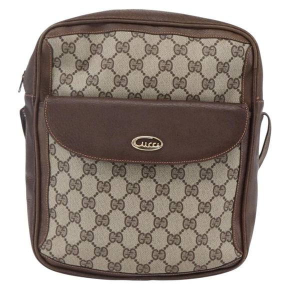 GUCCI GG Supreme Shoulder Bag PVC Beige Gold Auth 152905