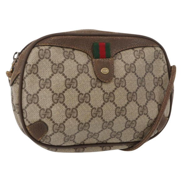 GUCCI GG Supreme Web Sherry Line Bag PVC Beige Gold 89 02 066 Auth 152906