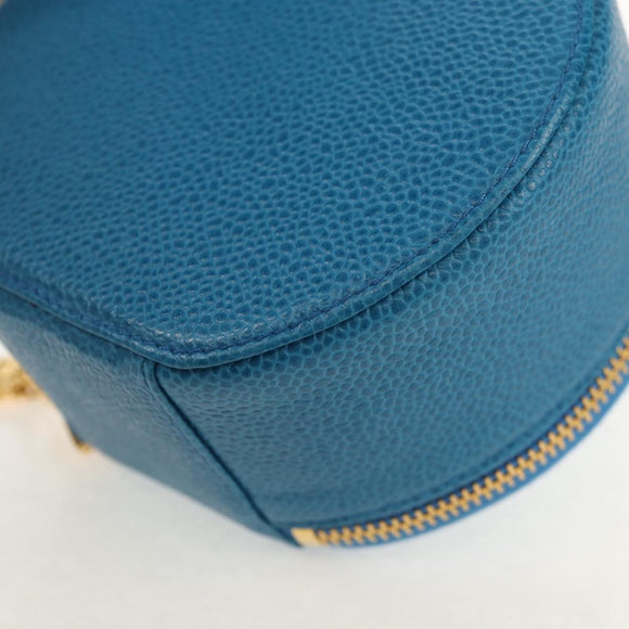 CHANEL COCO Mark Jewelry case Jewelry Box Caviar Skin Blue Gold CC Auth 152911V