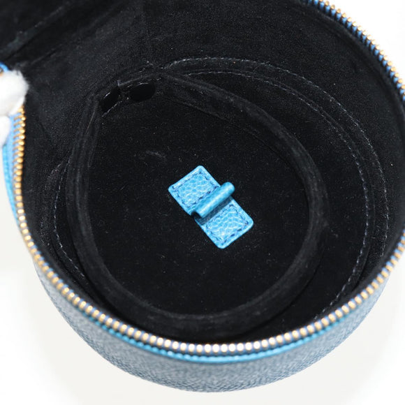 CHANEL COCO Mark Jewelry case Jewelry Box Caviar Skin Blue Gold CC Auth 152911V