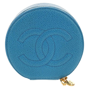 CHANEL COCO Mark Jewelry case Jewelry Box Caviar Skin Blue Gold CC Auth 152911V - 0
