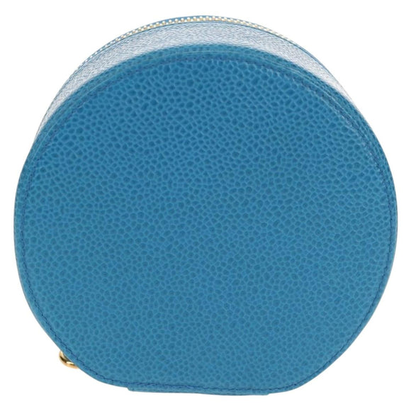 CHANEL COCO Mark Jewelry case Jewelry Box Caviar Skin Blue Gold CC Auth 152911V