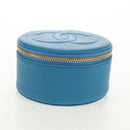 CHANEL COCO Mark Jewelry case Jewelry Box Caviar Skin Blue Gold CC Auth 152911V-6