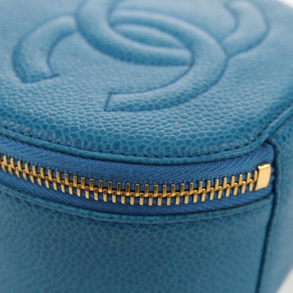 CHANEL COCO Mark Jewelry case Jewelry Box Caviar Skin Blue Gold CC Auth 152911V