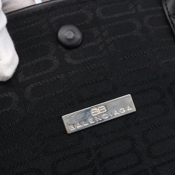 BALENCIAGA Tote Bag Canvas Leather Black Silver Auth 152929