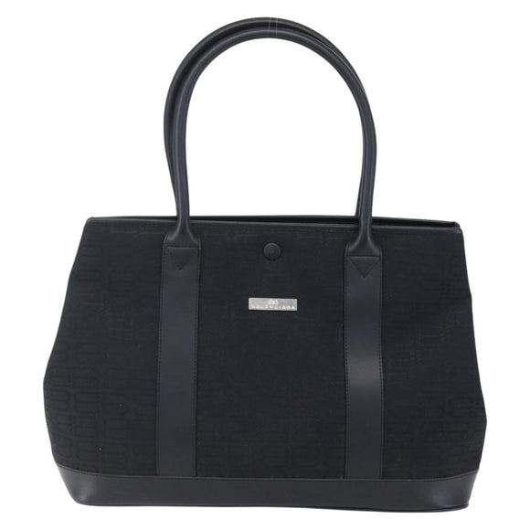 BALENCIAGA Tote Bag Canvas Leather Black Silver Auth 152929