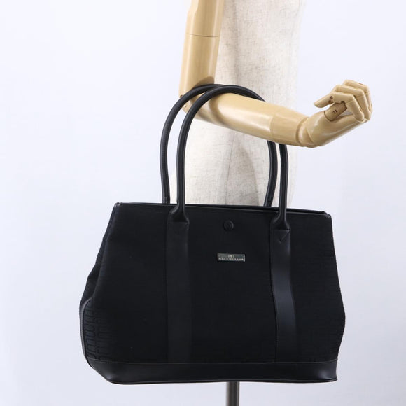 BALENCIAGA Tote Bag Canvas Leather Black Silver Auth 152929