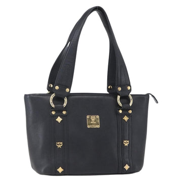 MCM Hand Bag Leather Black Gold Auth 152933
