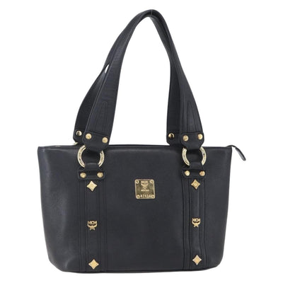 MCM Hand Bag Leather Black Gold Auth 152933