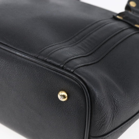 MCM Hand Bag Leather Black Gold Auth 152933