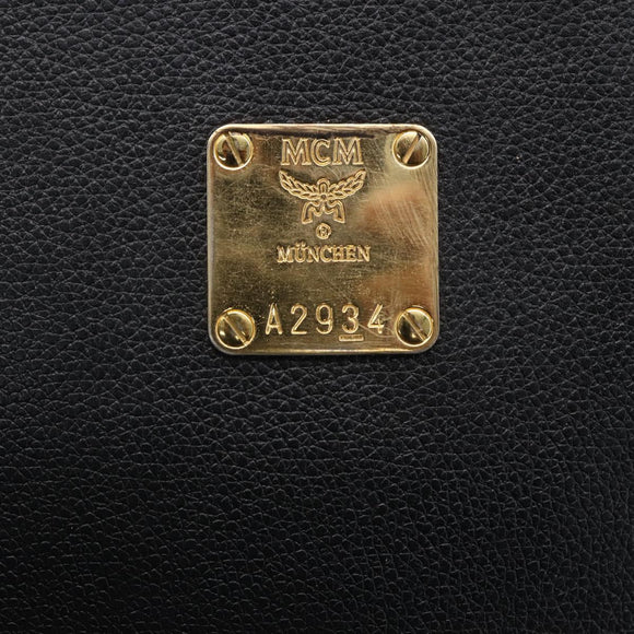 MCM Hand Bag Leather Black Gold Auth 152933