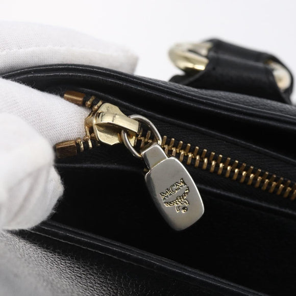 MCM Hand Bag Leather Black Gold Auth 152933