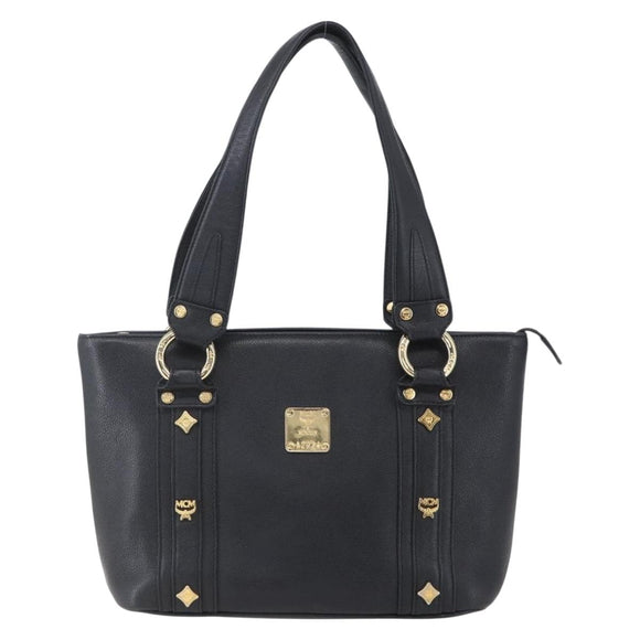 MCM Hand Bag Leather Black Gold Auth 152933