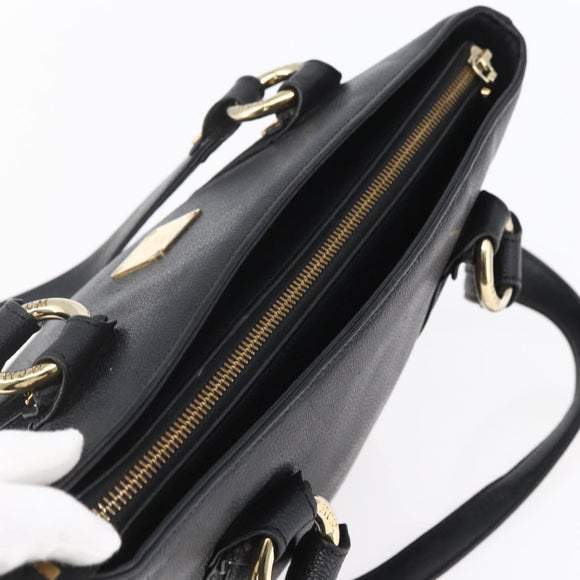 MCM Hand Bag Leather Black Gold Auth 152933