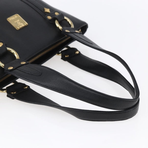 MCM Hand Bag Leather Black Gold Auth 152933