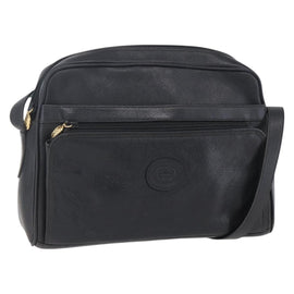 GUCCI Shoulder Bag Leather Black Gold Auth 152934