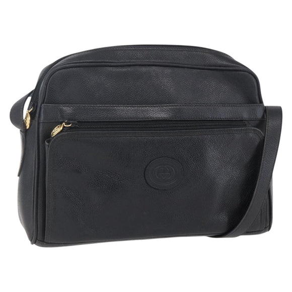 GUCCI Shoulder Bag Leather Black Gold Auth 152934