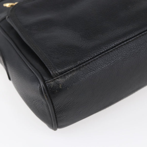 GUCCI Shoulder Bag Leather Black Gold Auth 152934