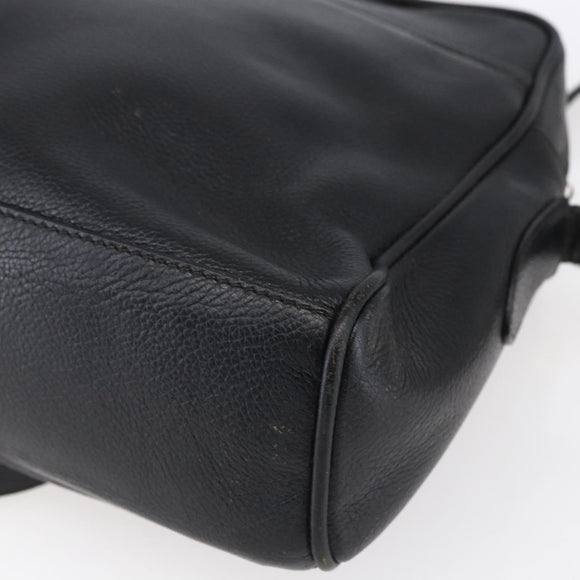 GUCCI Shoulder Bag Leather Black Gold Auth 152934