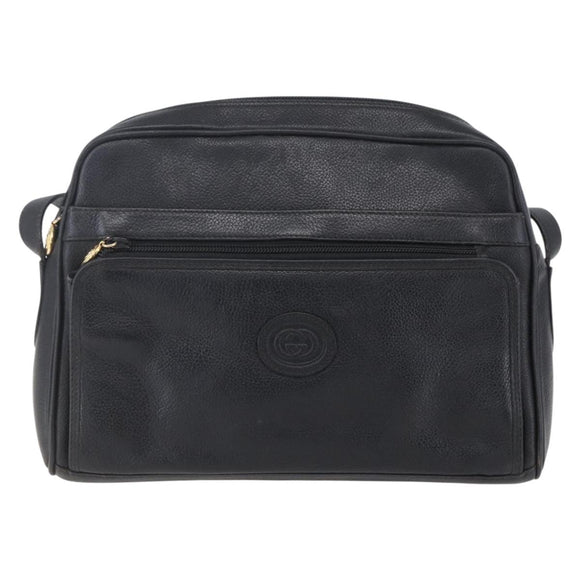 GUCCI Shoulder Bag Leather Black Gold Auth 152934