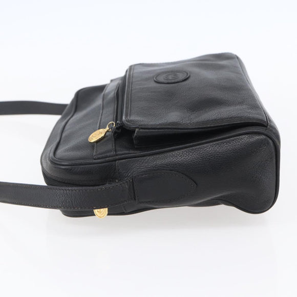 GUCCI Shoulder Bag Leather Black Gold Auth 152934