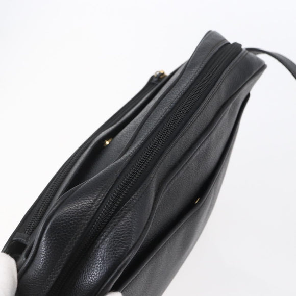 GUCCI Shoulder Bag Leather Black Gold Auth 152934