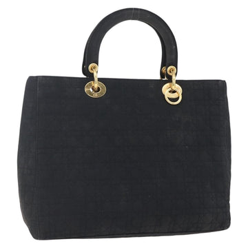 Christian Dior Lady Dior Canage Hand Bag Nylon Black Gold Auth 152936