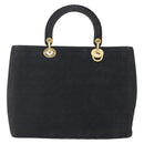 Christian Dior Lady Dior Canage Hand Bag Nylon Black Gold Auth 152936-2