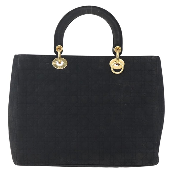 Christian Dior Lady Dior Canage Hand Bag Nylon Black Gold Auth 152936