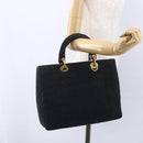 Christian Dior Lady Dior Canage Hand Bag Nylon Black Gold Auth 152936-22