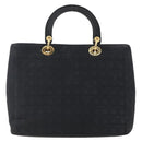 Christian Dior Lady Dior Canage Hand Bag Nylon Black Gold Auth 152936-3