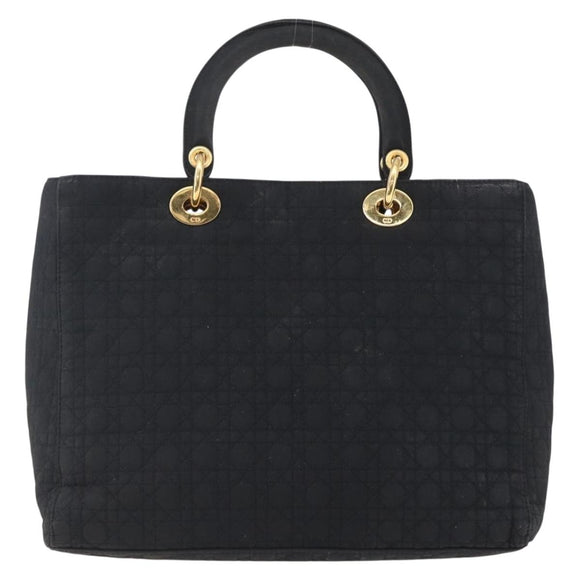 Christian Dior Lady Dior Canage Hand Bag Nylon Black Gold Auth 152936