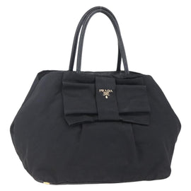 PRADA Hand Bag Nylon Black Gold Auth 152937