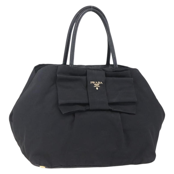 PRADA Hand Bag Nylon Black Gold Auth 152937