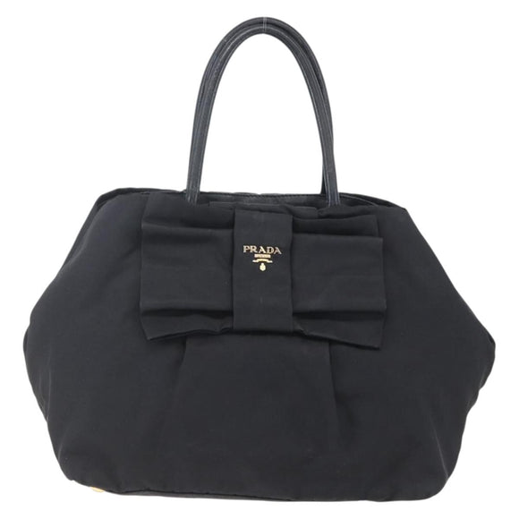 PRADA Hand Bag Nylon Black Gold Auth 152937