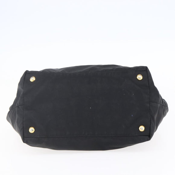 PRADA Hand Bag Nylon Black Gold Auth 152937