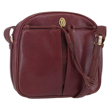 CARTIER Must Line Shoulder Bag Leather Bordeaux Gold Auth 152940