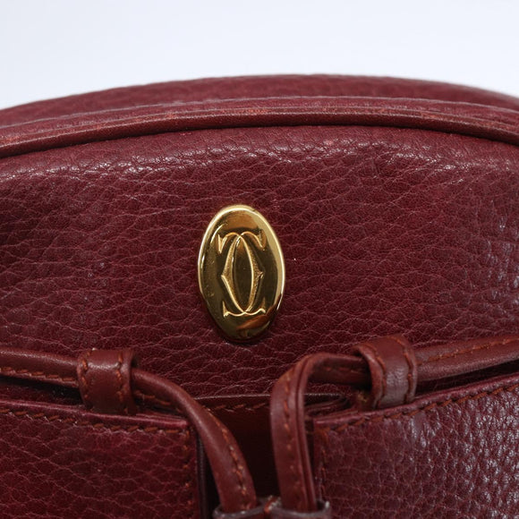 CARTIER Must Line Shoulder Bag Leather Bordeaux Gold Auth 152940